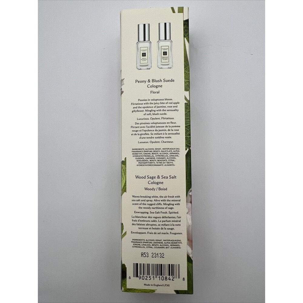 Jo Malone Peony & Blush Suede/Wood Sage & Sea Salt Set  0.3 fl oz /9 ml each New - Picture 2 of 5